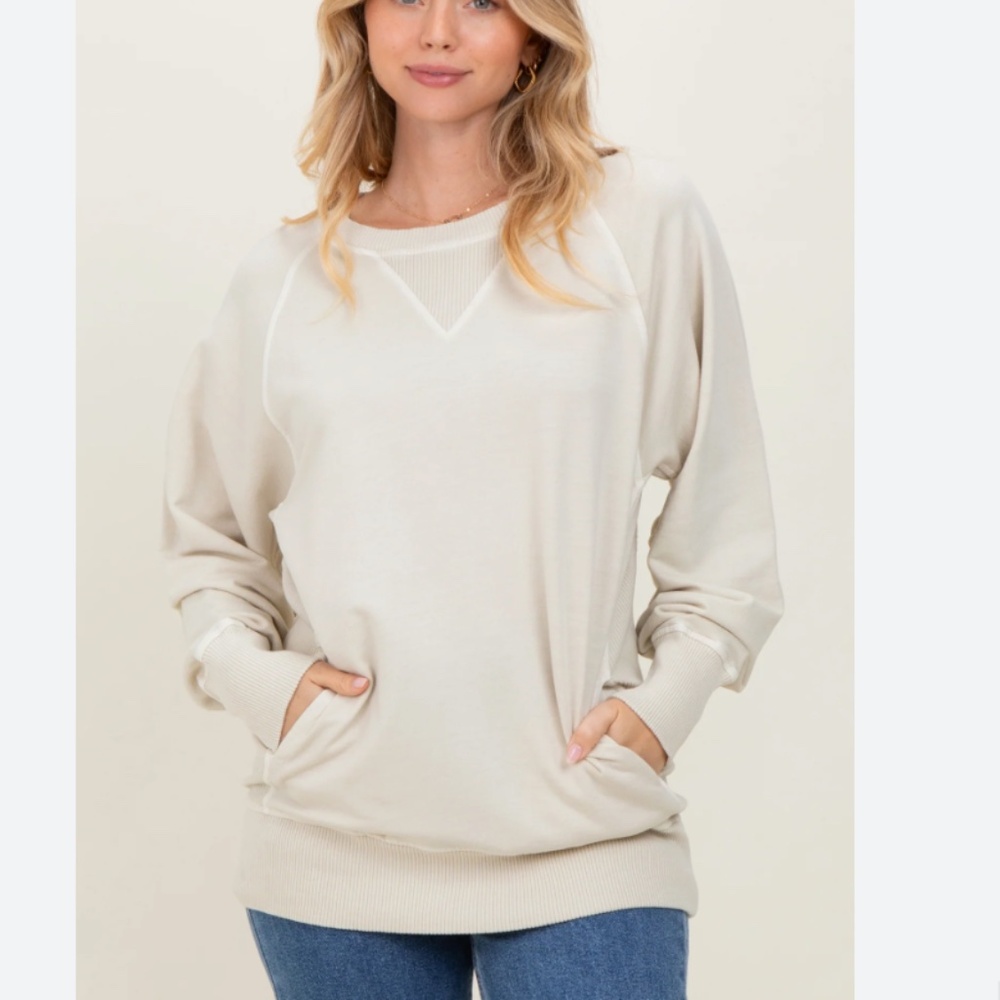 Zenana Pigment Dyed French Terry Pullover With Pockets, Med, New